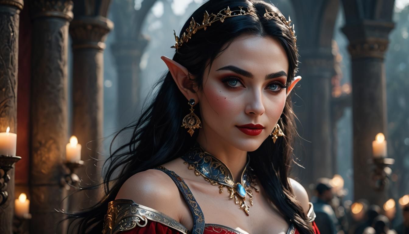 Hyperrealistic Elf Portrait with Double Exposure Effect