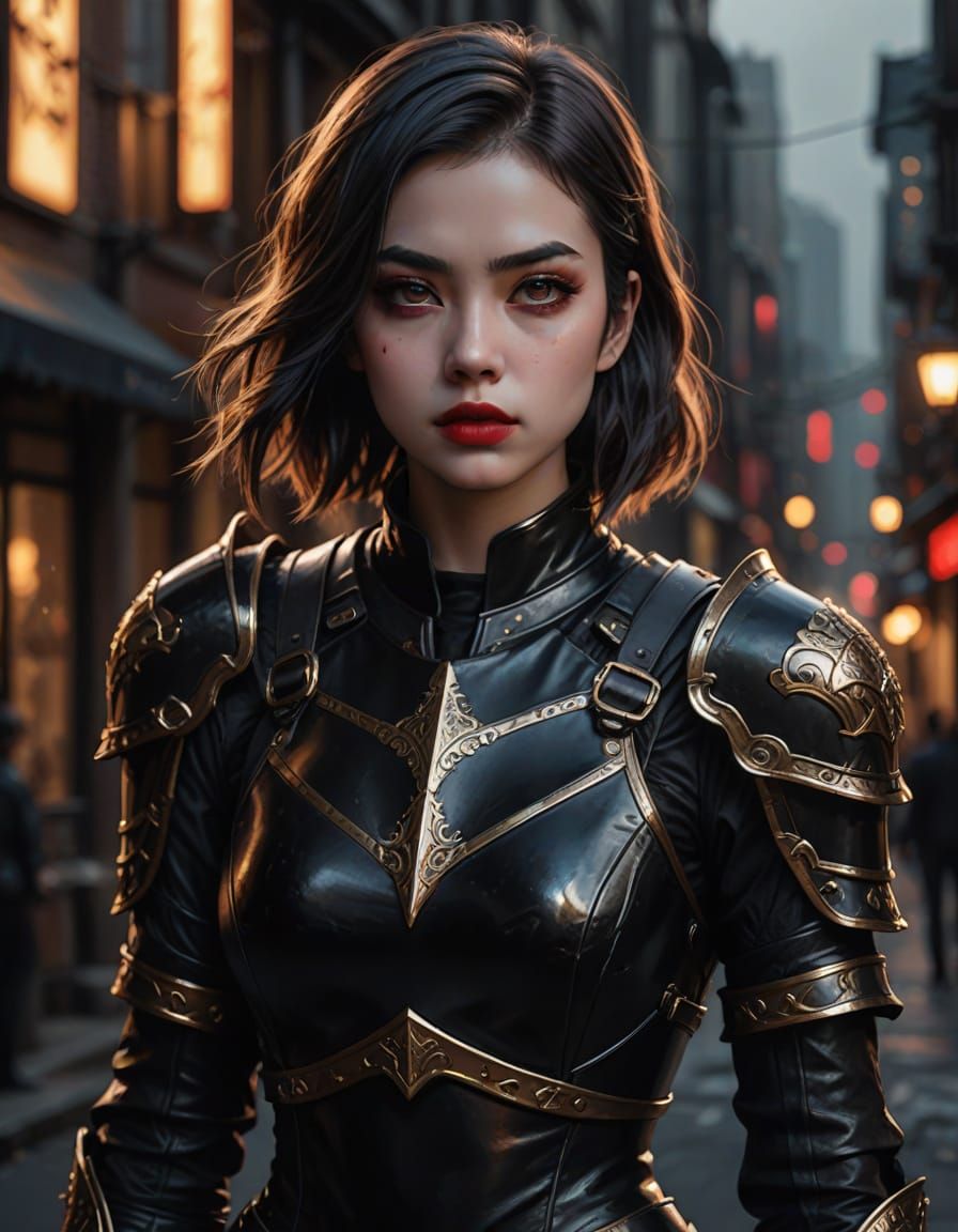 Anime Girl in Metallic Armor with a Dark Fantasy Aesthetic
