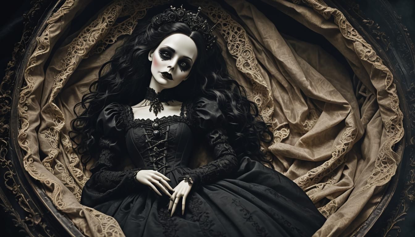 Creepy Gothic Puppet in Coffin: Digital Matte Painting