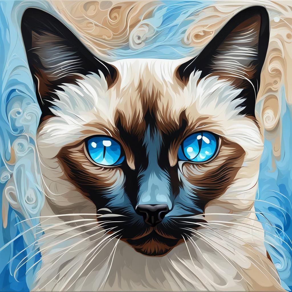 Siamese Cat Portrait in Abstract Style