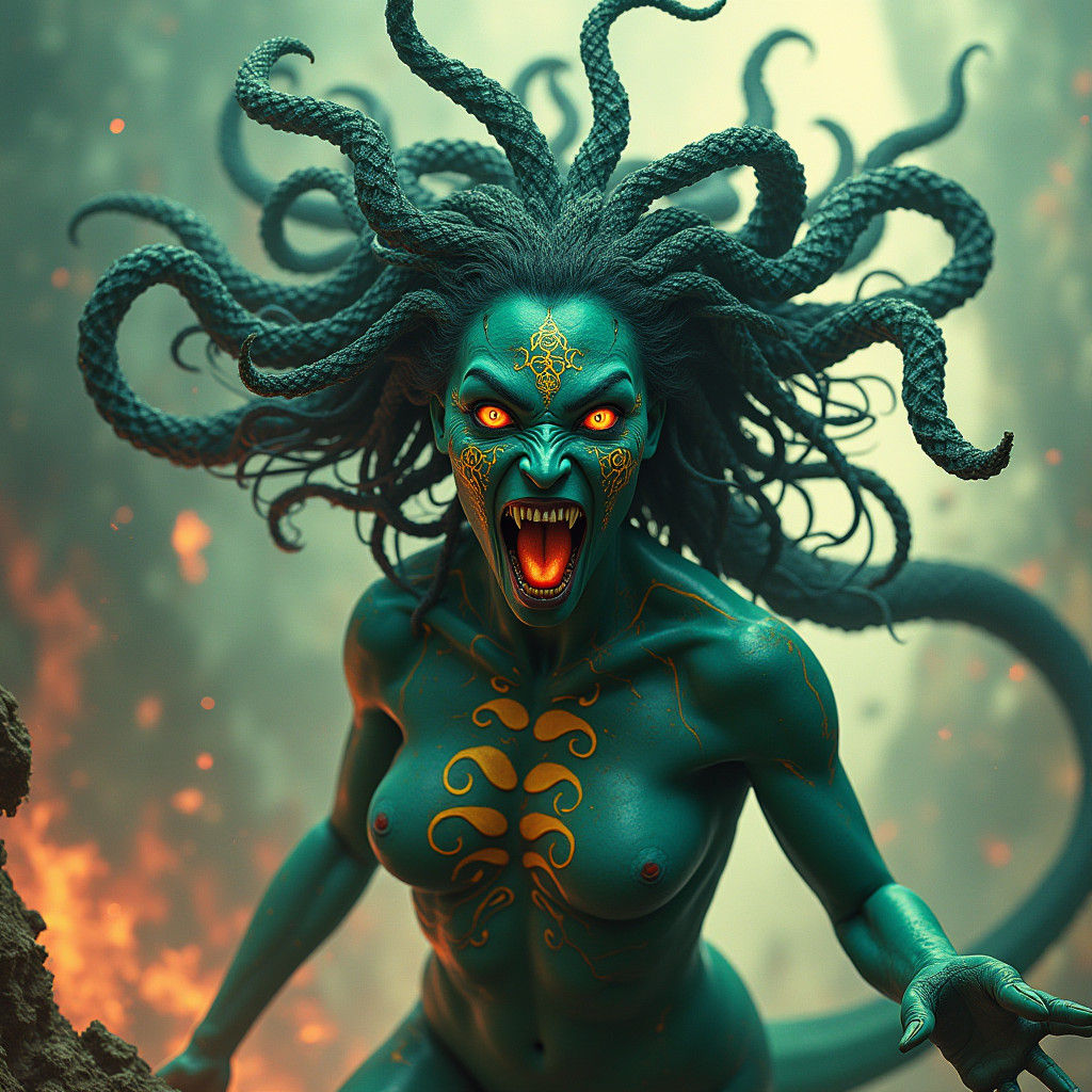 Green Dragon-Venom Hybrid Unleashes Fury in Fantasy Art