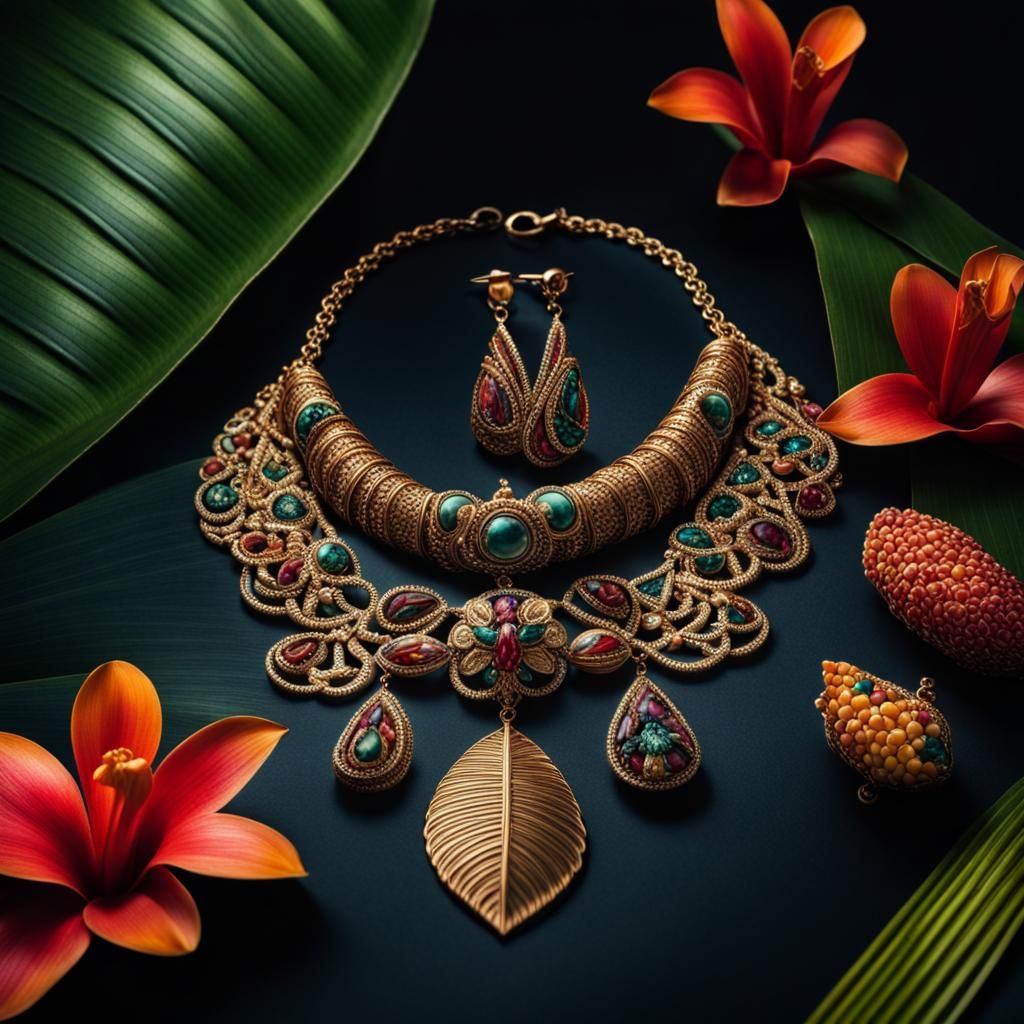 Hyperrealistic Tropical Jewelry: Intricate Details in HDR