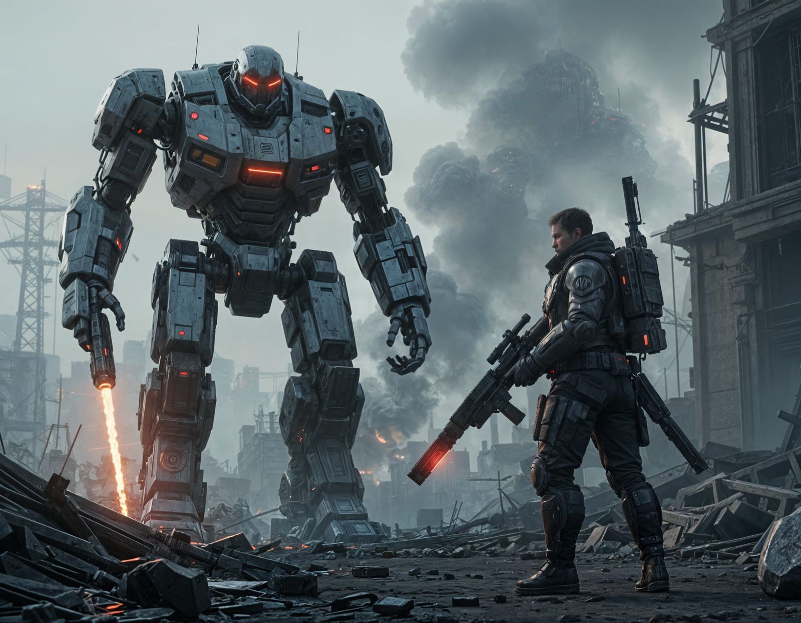 Cyberpunk Golem in Warzone, 3D Game Cinematic