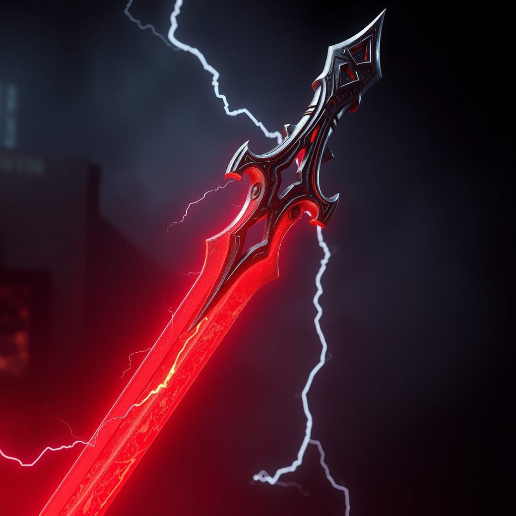 Epic Reaper Scythe with Glowing Red Blade and Lightning Ener...
