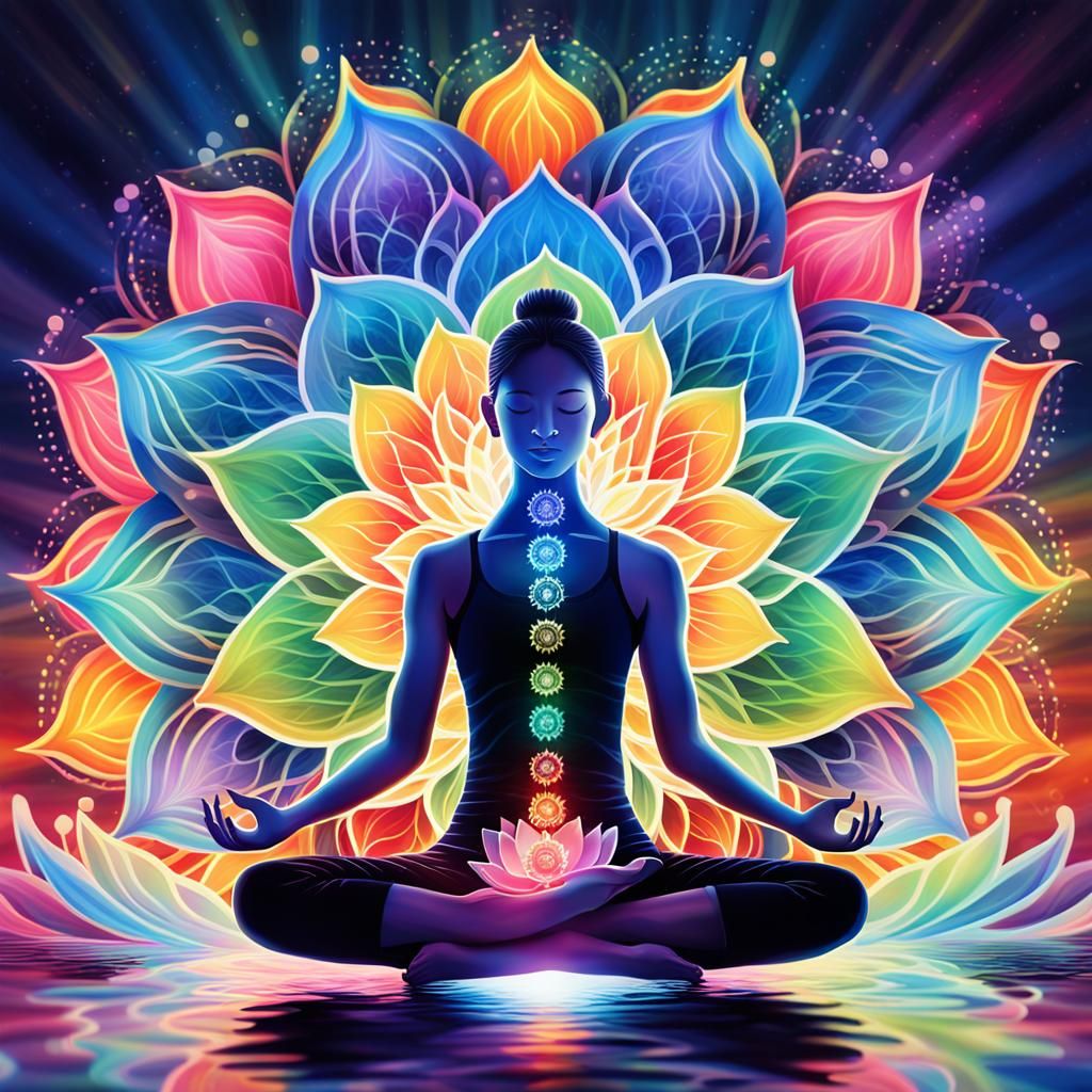 Harmonious Chakra Meditation in Vibrant Digital Art