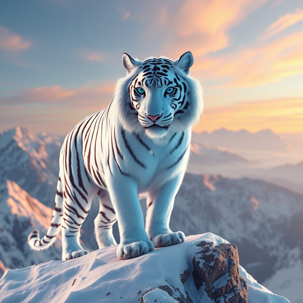 Regal White Tiger Reigns Supreme Amidst Dawn's Warm Hues