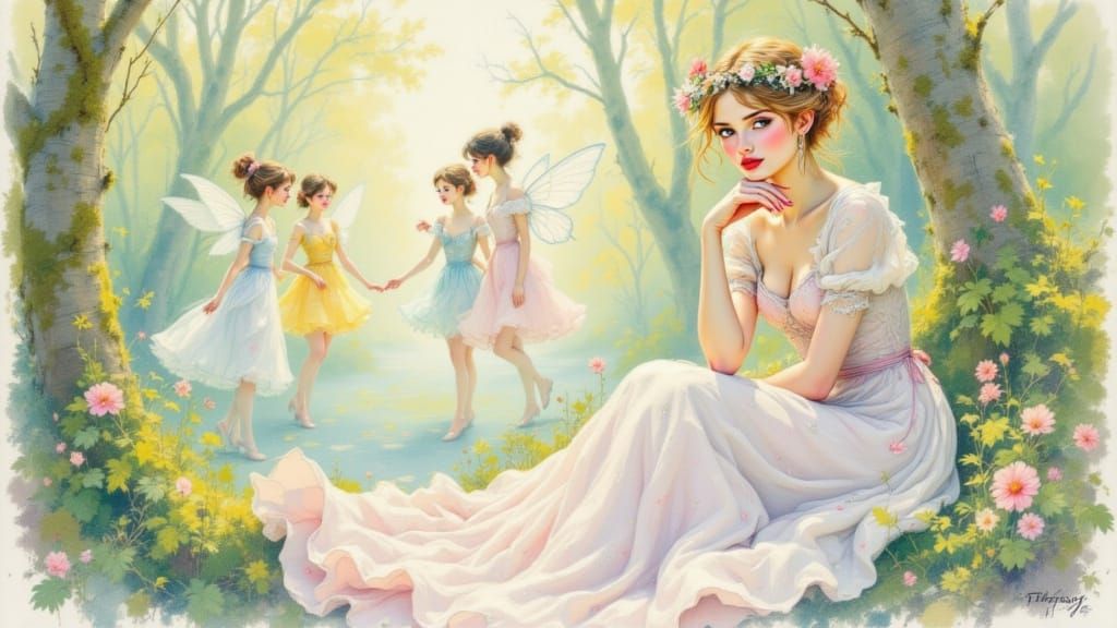 Whimsical Fairy Garden in Soft Pastel