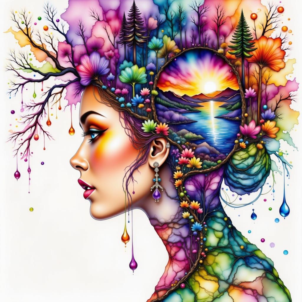 Galaxy Double Exposure Portrait in Watercolor Fusion