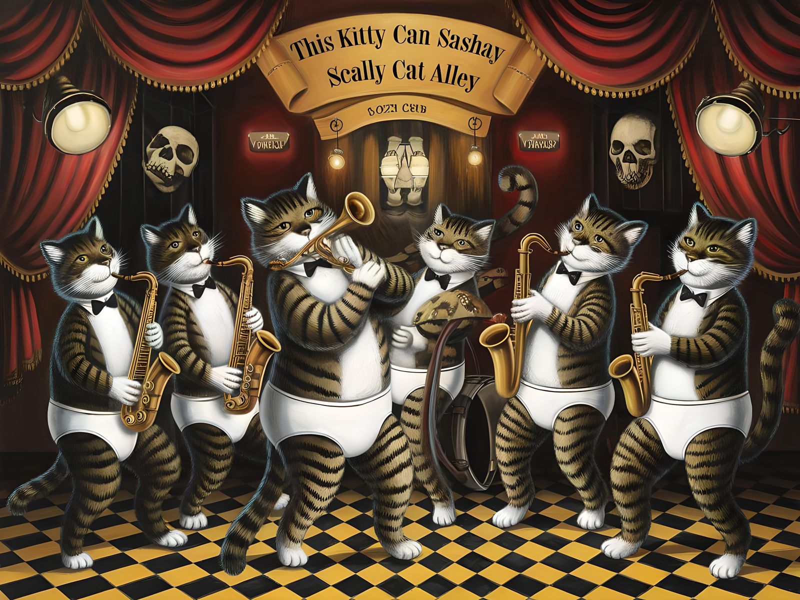 Surreal Feline Jazz Band at Kitty-can-Jazz Club