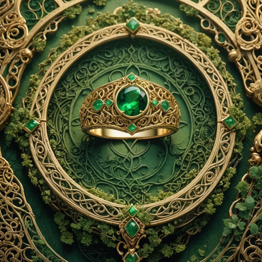 Gold Ring with Emerald in Art Deco Style