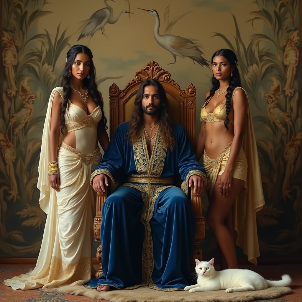 Neoclassical Oil Painting of a Nobleman with Concubines