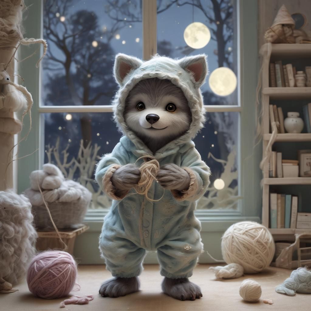 Cute Baby Wolfman in Nursery, Cartoon Illustration