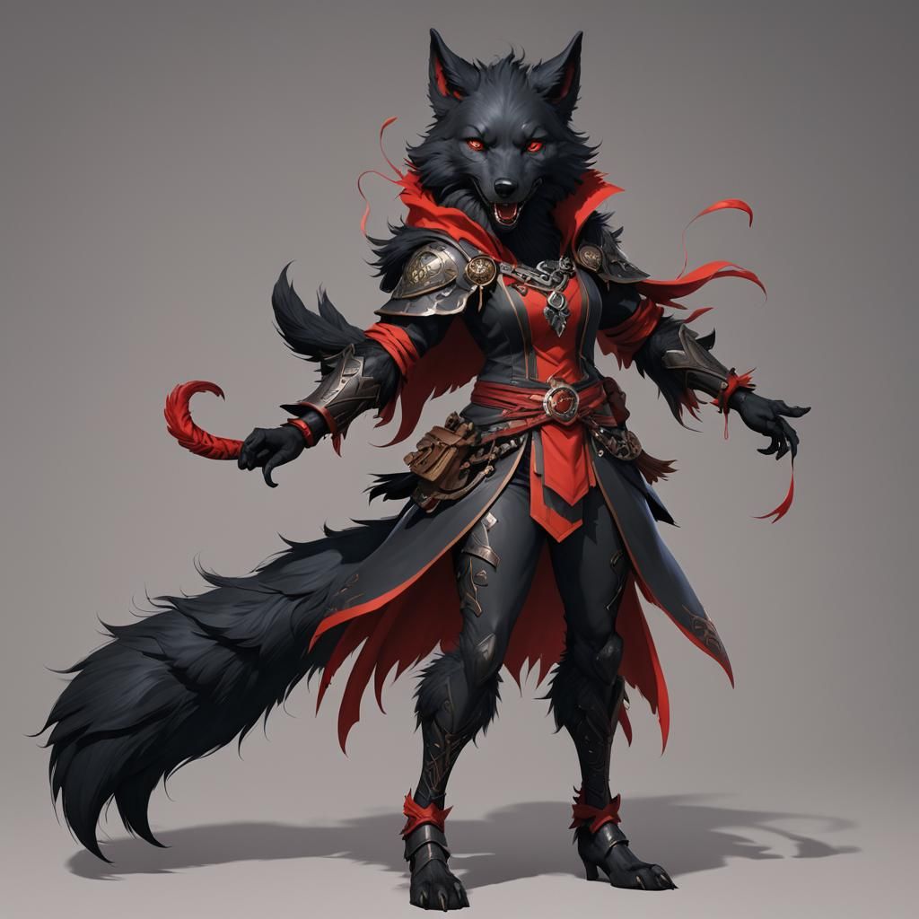 Furry Black Wolf Sorceress in 3D Anime Art