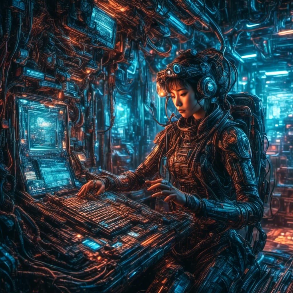 Android in Vaporwave Sci-Fi Glitch Aesthetic