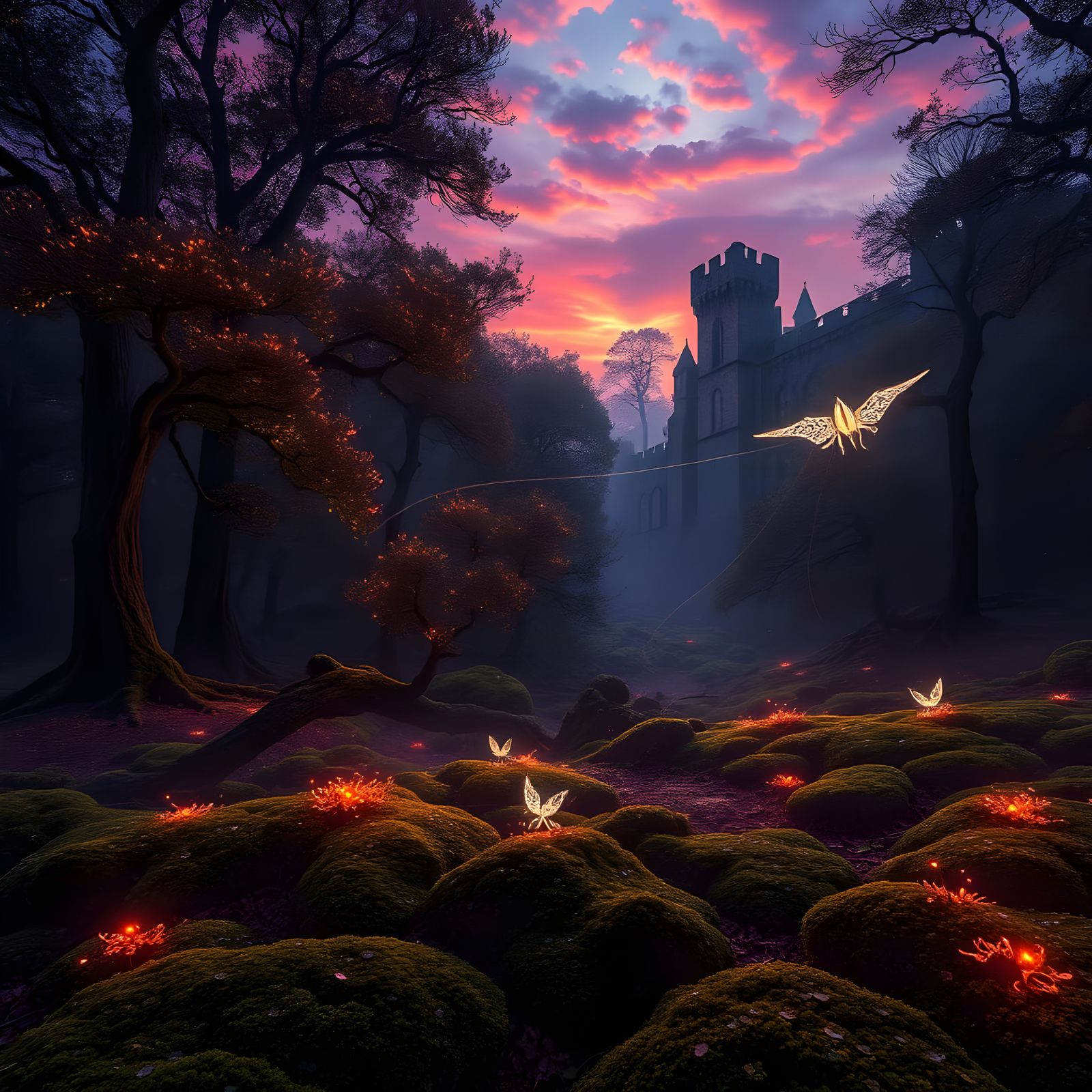 Twilight Enchanted Forest in Vibrant Colors