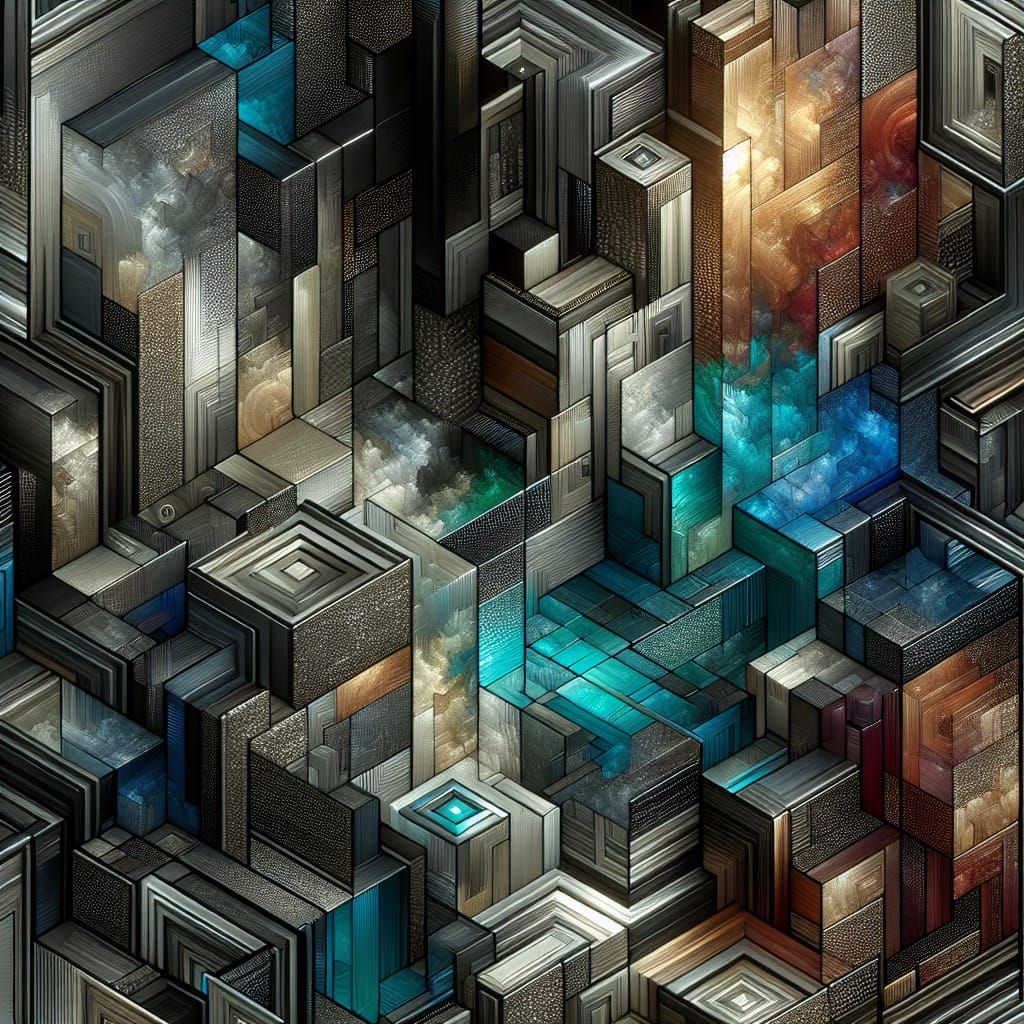 Dramatic Abstract Geometric Art in Pearl and Turquoise