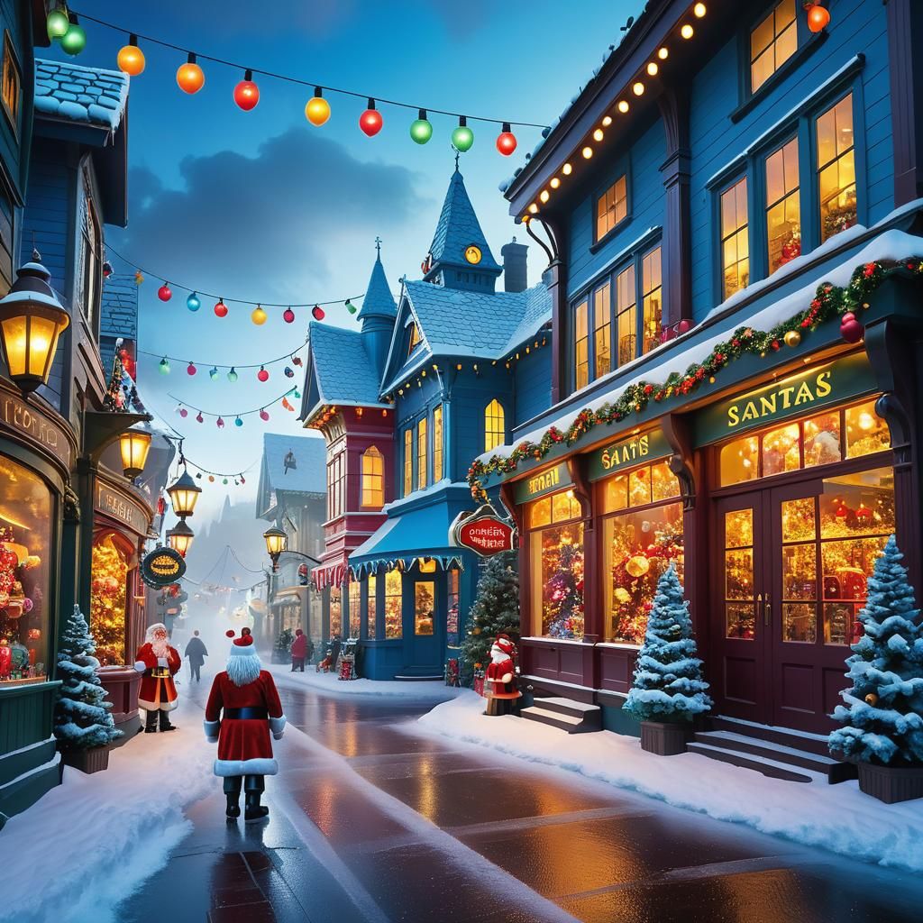 Nostalgic 1920 Winter scene, Art Nouveau Storefront of a hug...