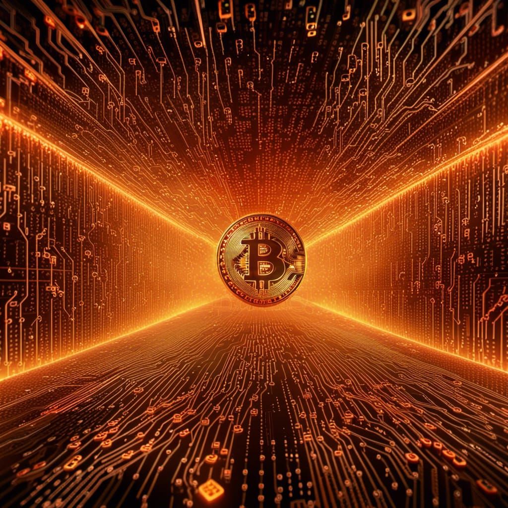 Hyperrealistic Matrix Bitcoin Logo with Flowing Code
