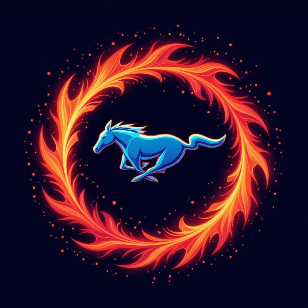 Mustang Logo with Red and Blue Flames