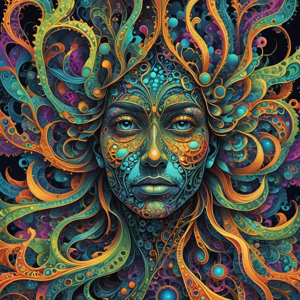 Bioluminescent Psychedelic Portrait in Abstract Style