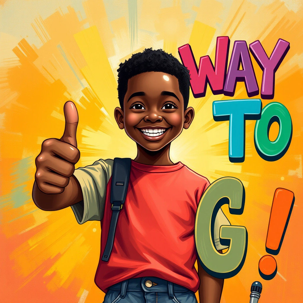 Boy with Thumbs Up in Whimsical Illustration Style