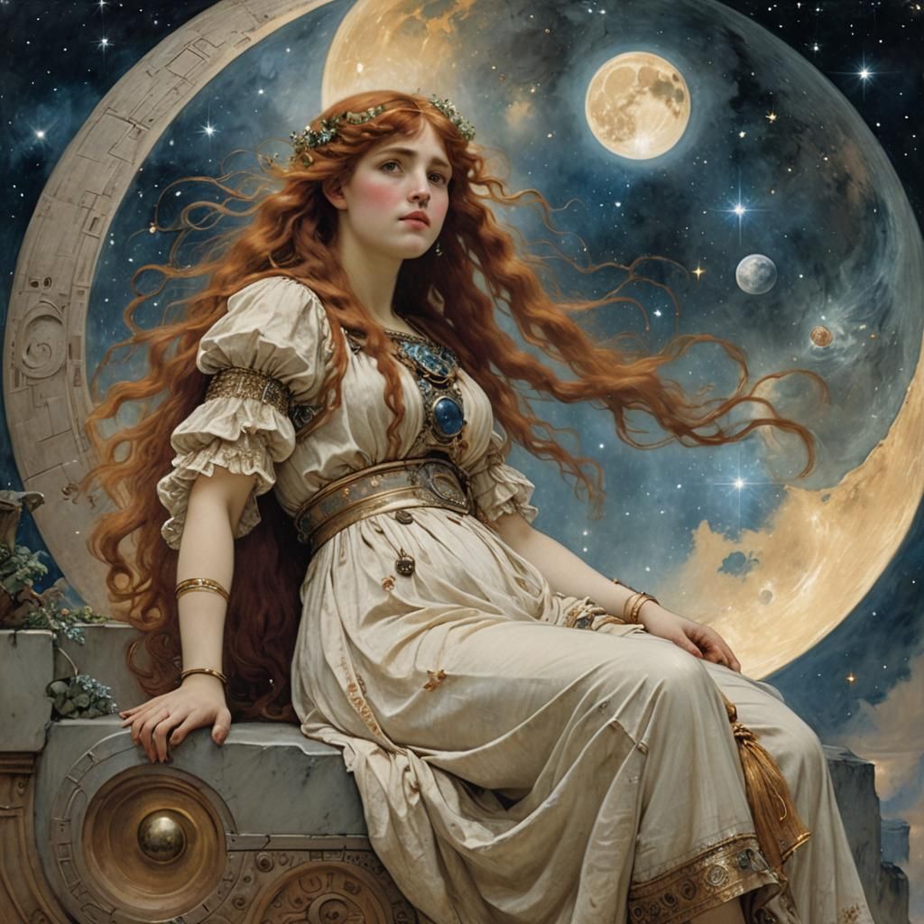 Woman on the Moon Gazing at Stars: Classical Style