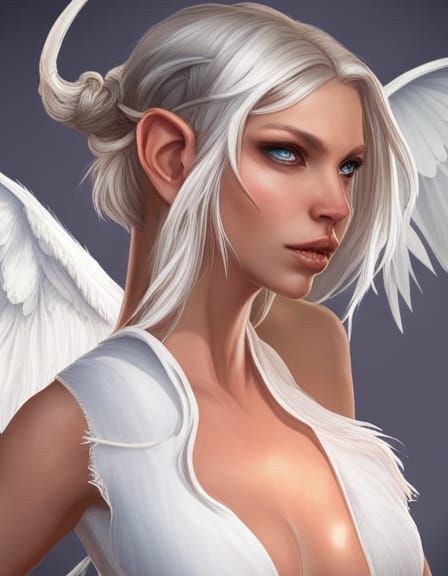 Winged Elf Woman in Flowing Beach Dress