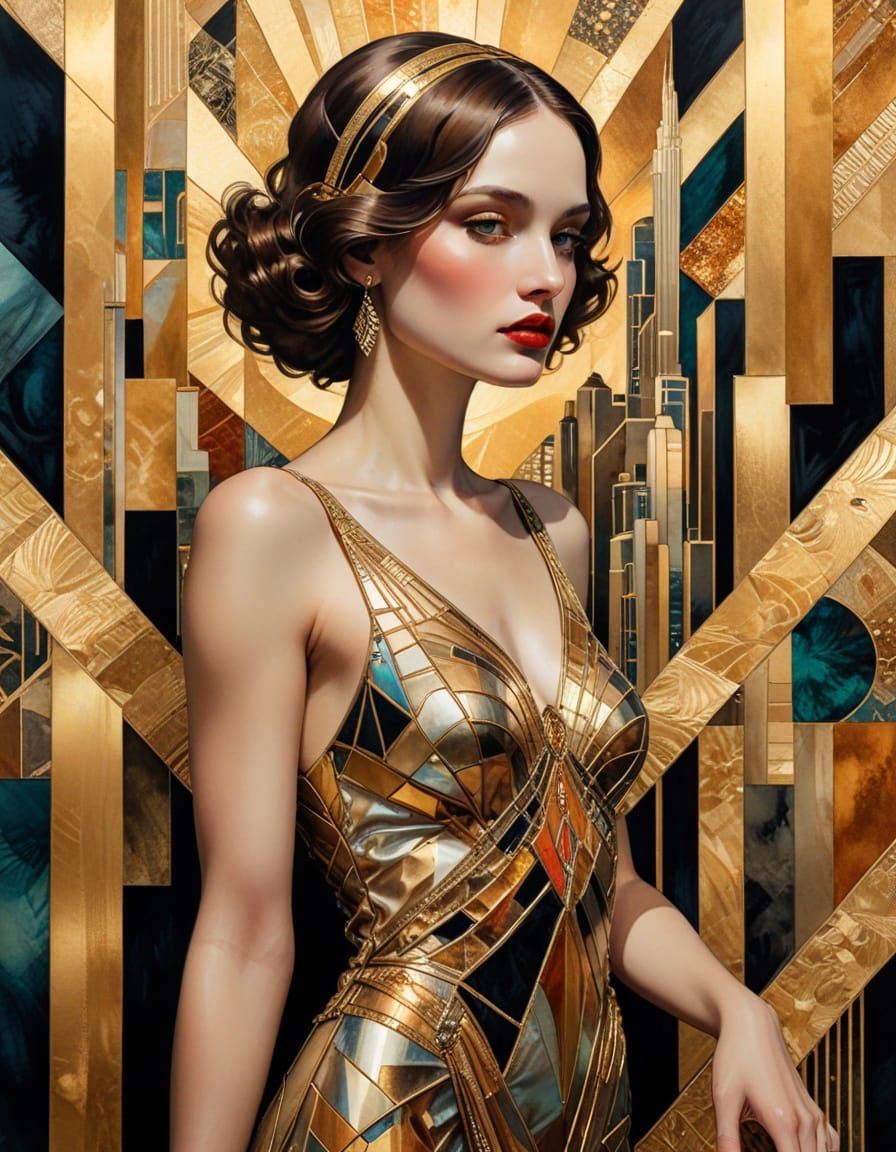 Art Deco Woman in Surreal Mixed Media Collage