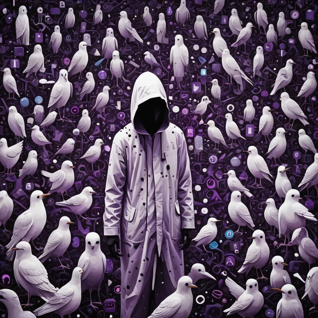 Surreal White Figure Amidst Social Media Icons