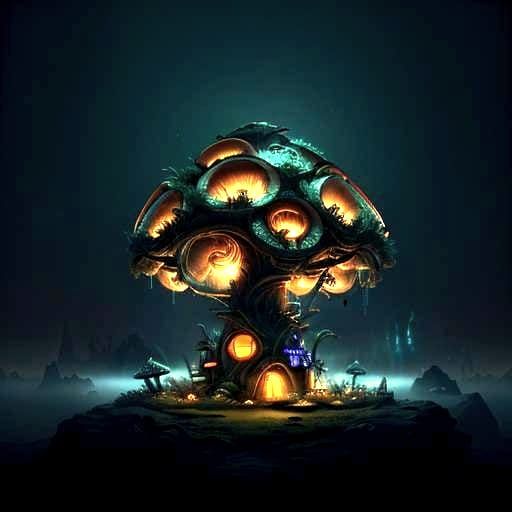 Cyberpunk Enchanted Forest Fairy Mushroom House