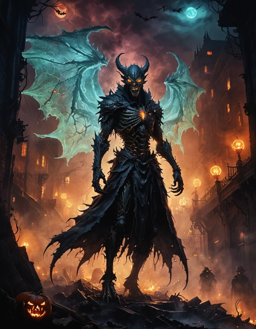Undead Monster in Foggy City, Dark Fantasy Art