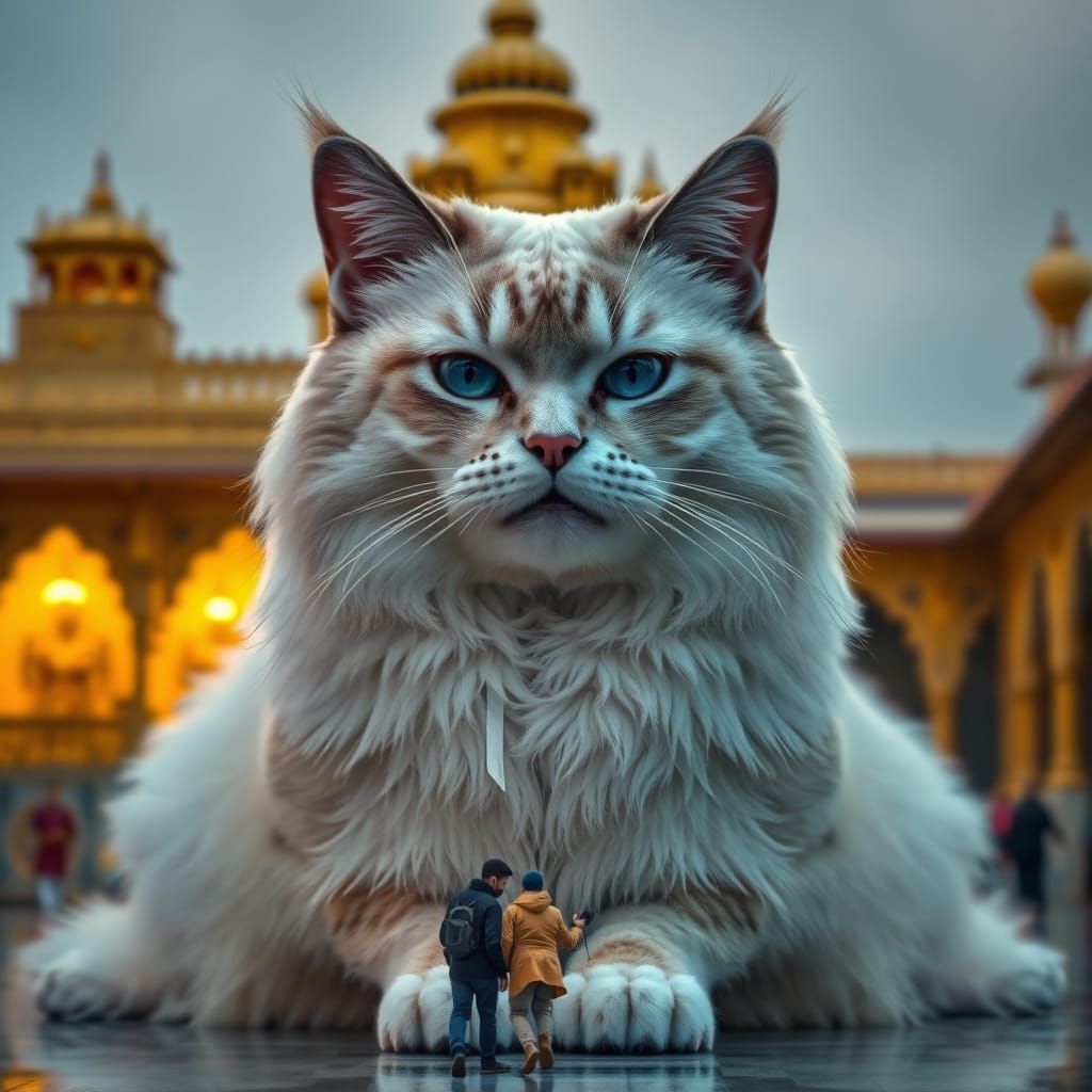 Colossal Birman Cat in Golden Temple