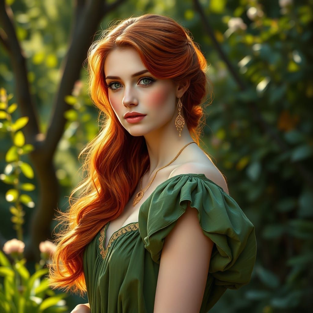 Classical Beauty in a Renaissance Garden Oil Painting