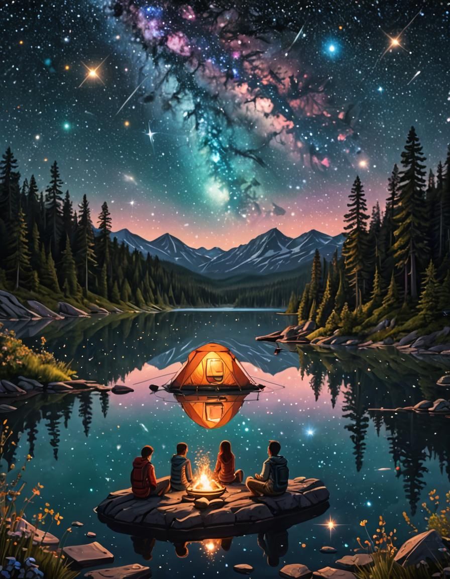Sparklecore Camping Scene under Starry Galaxy Sky