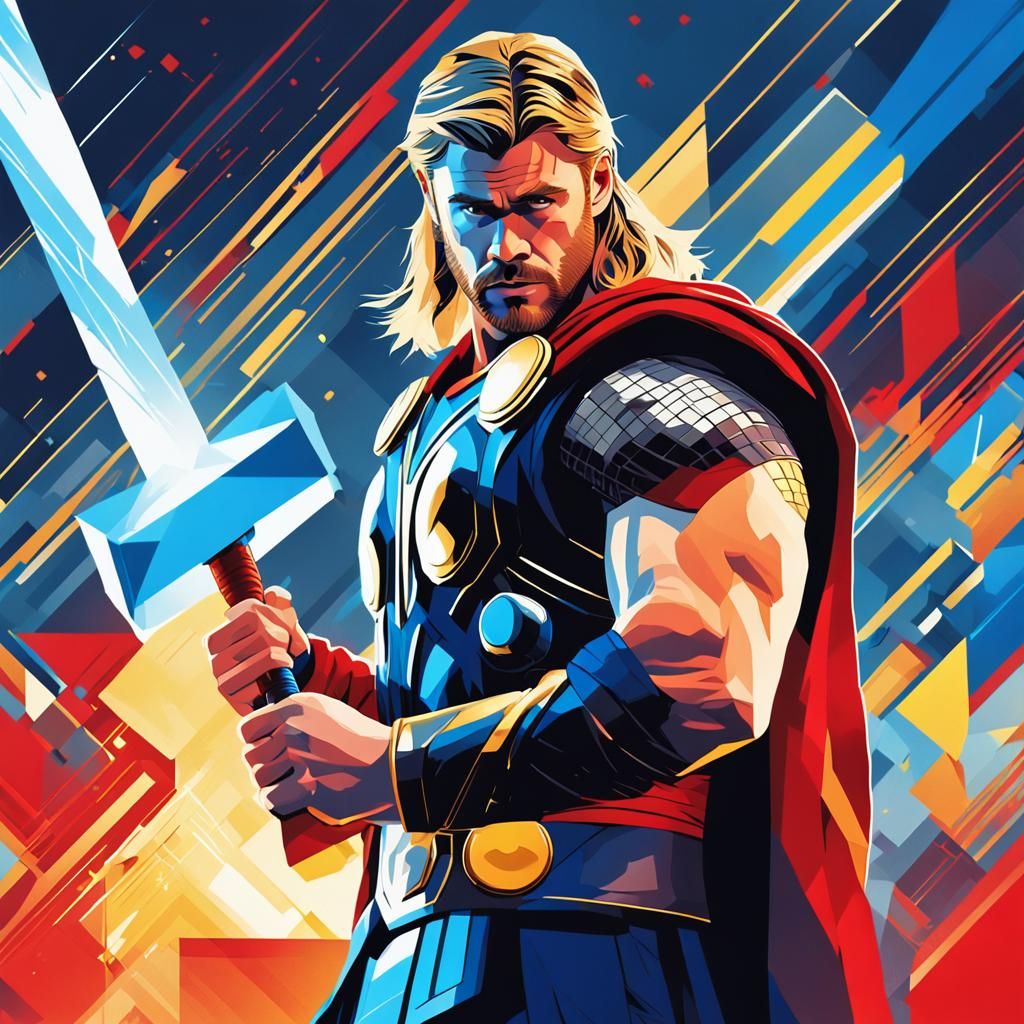 Thor Pop Art Portrait in Bauhaus Style