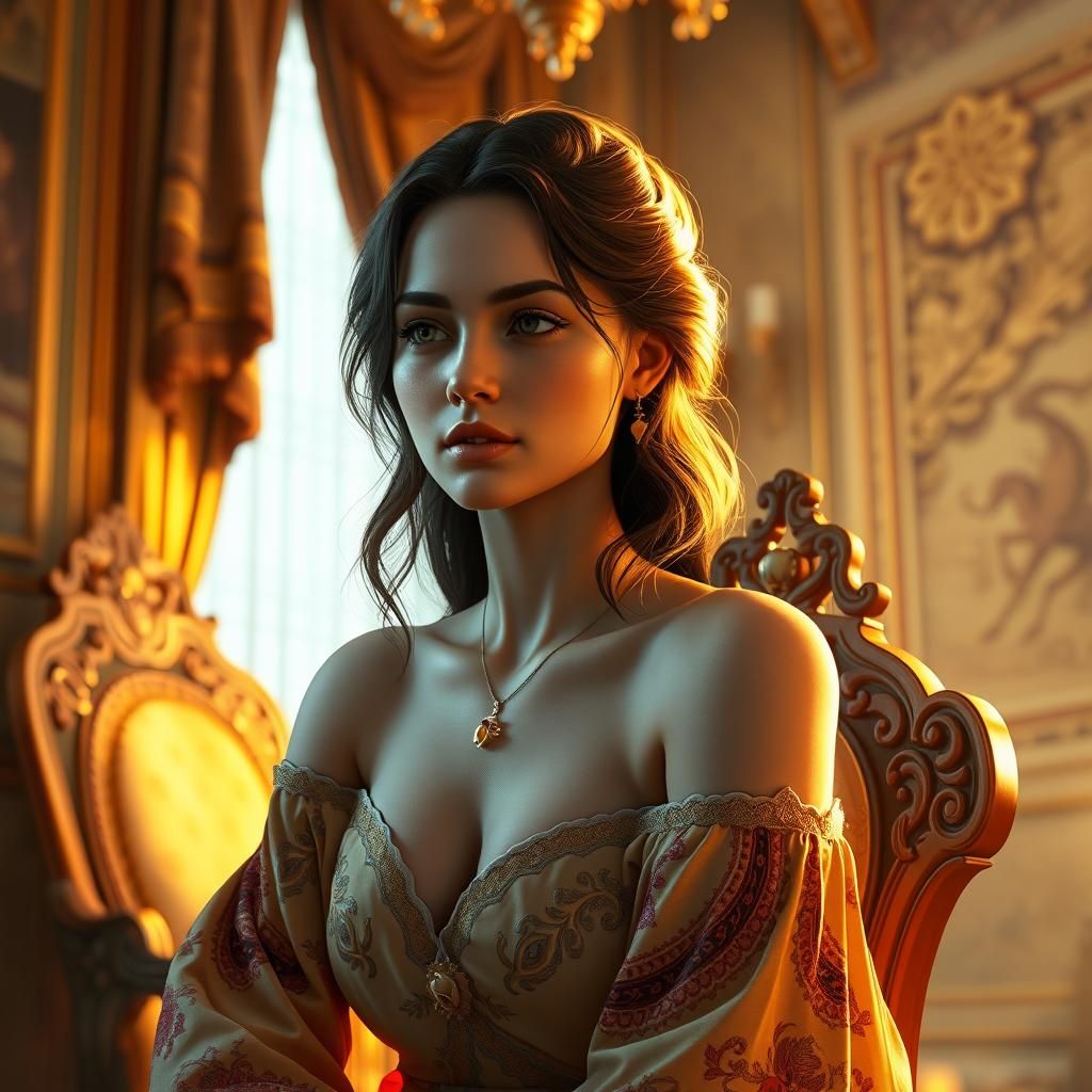 Kaida Portrait in Ornate Interior, Art Nouveau Style