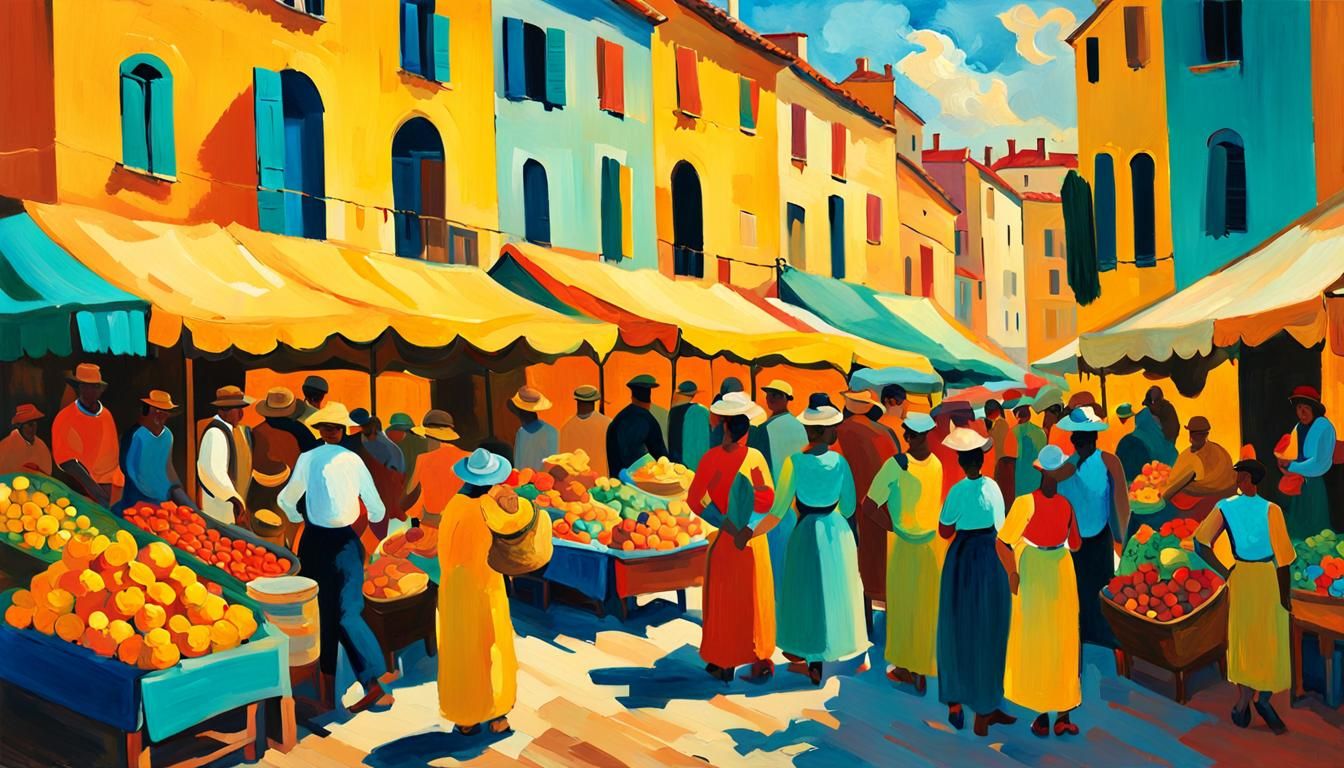 Vibrant Marketplace in Fauvist Style with Expressive Brushst...