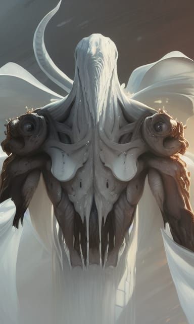 Monster in White Suit Portrait, Detailed Concept Art
