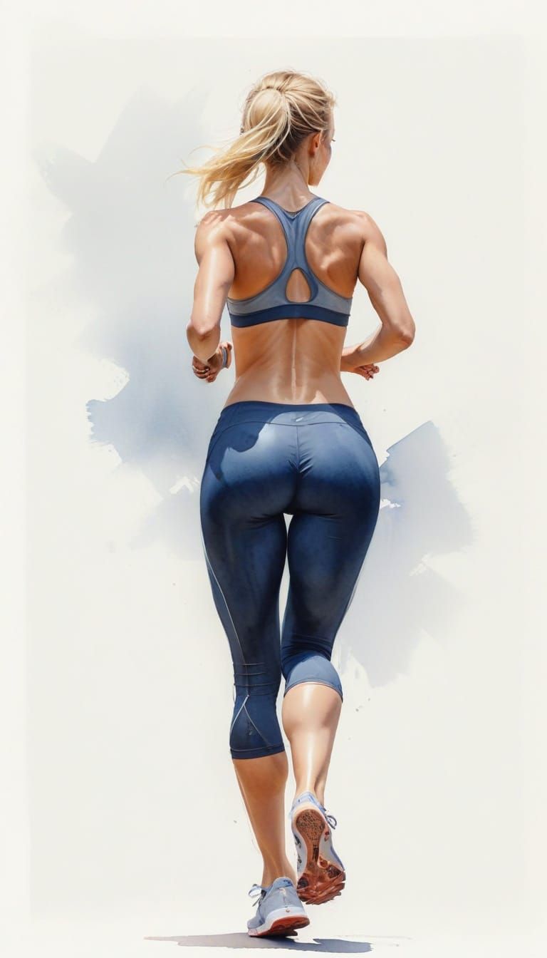 Sensual Watercolor Portrait of a Blonde Woman in Motion