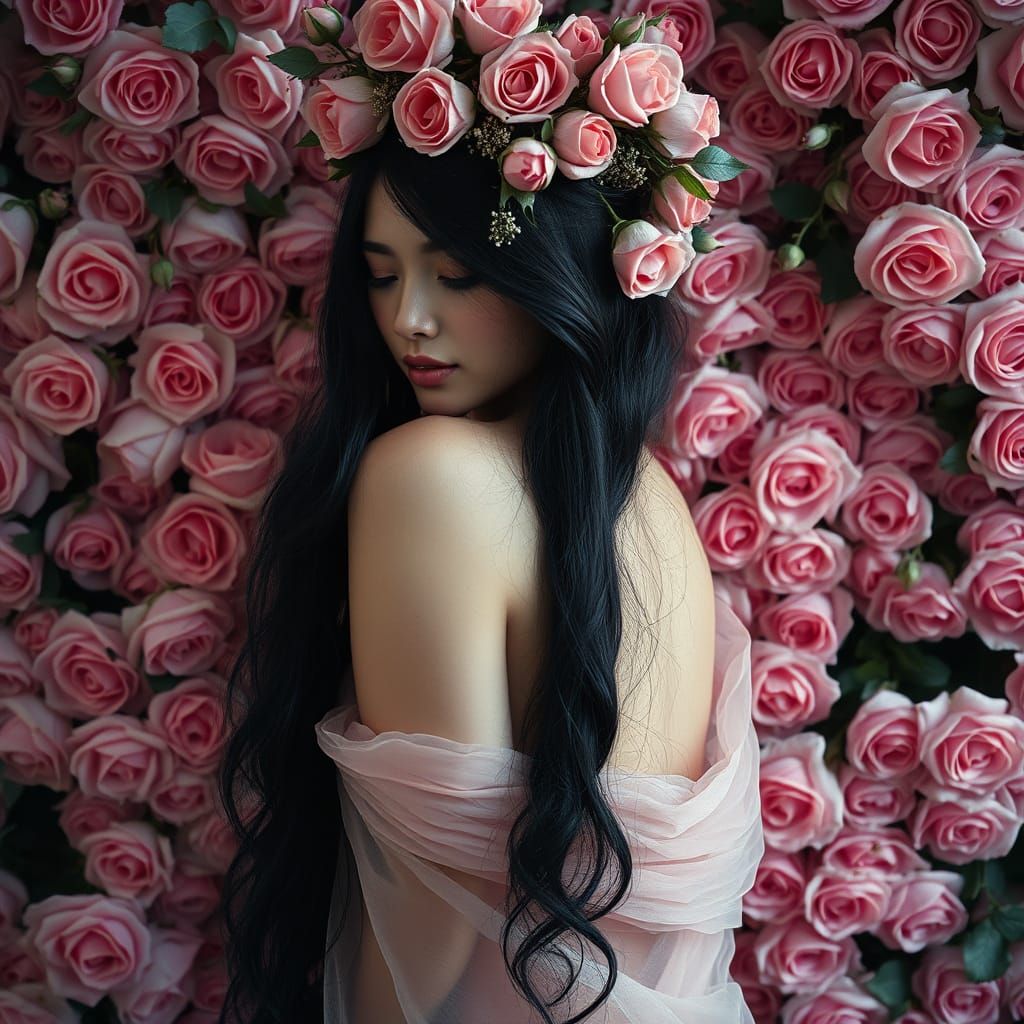 Ethereal Rose Maiden in Vintage Film Aesthetic