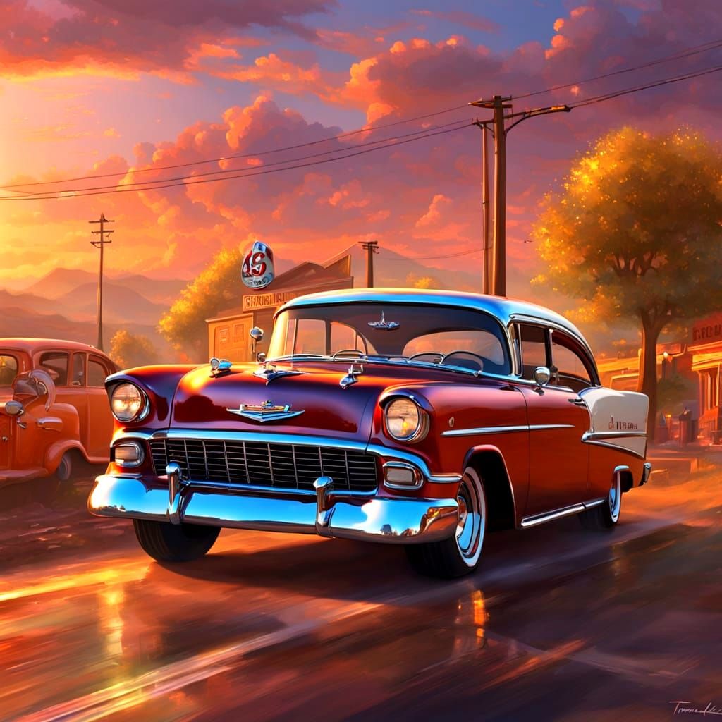 Classic 55 Chevy on Route 66 in Ethereal Style