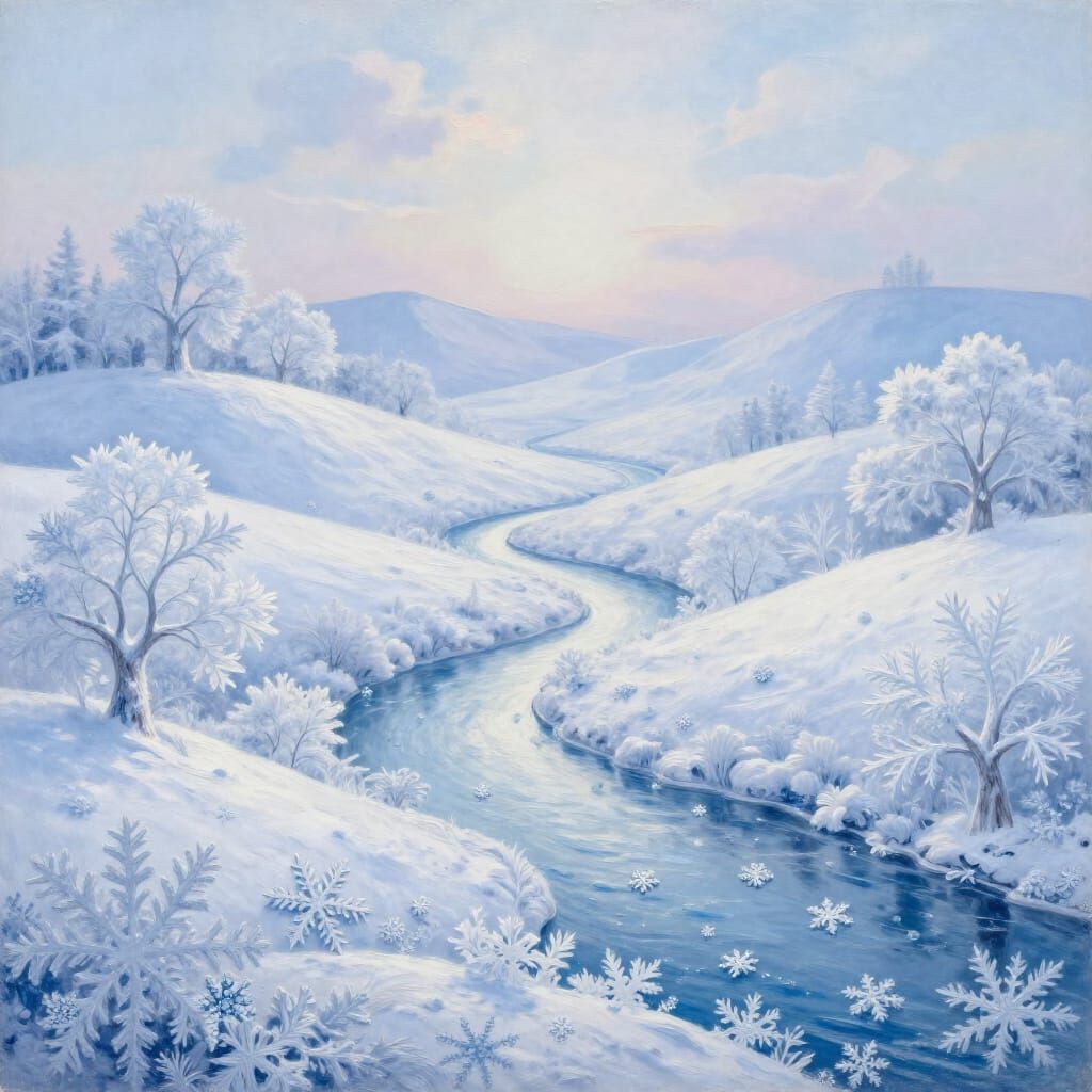 Enchanting Snowflake Landscape in Storybook Style