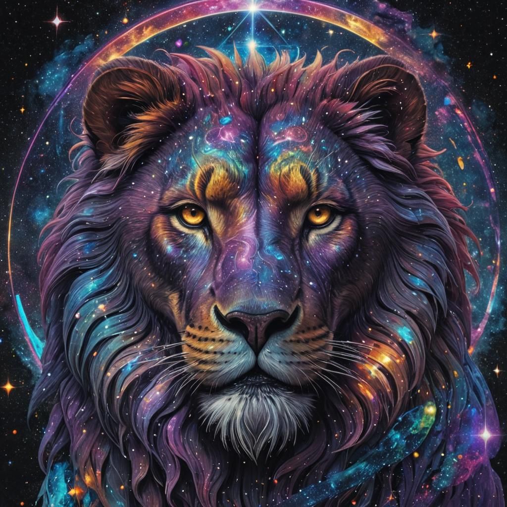 Holographic Cosmic Lion Illustration
