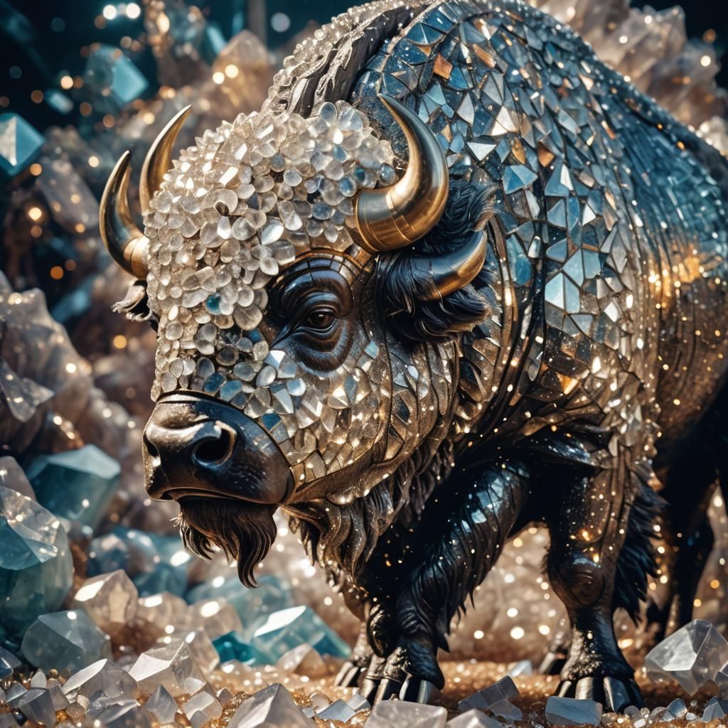 Crystal Buffalo Sparkling with Glitter and Light