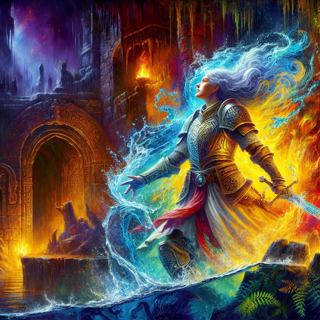 The water elemental engulfs the valkyrie