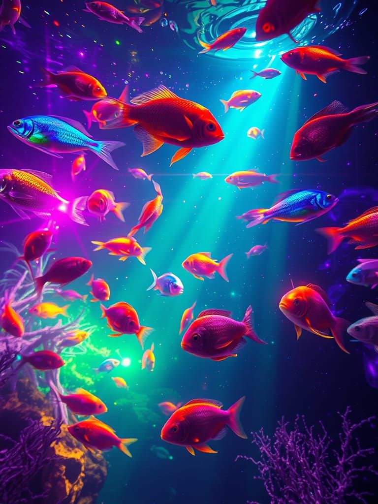 Iridescent Deep-Sea Aquariums in Infinite Blackness