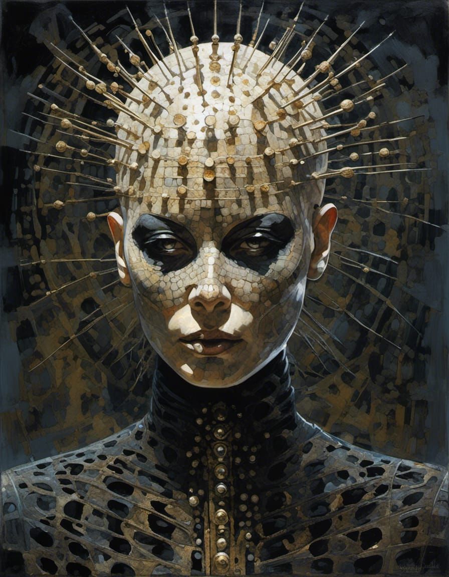 Pinhead Portrait in Creepy Mixed-Media Style