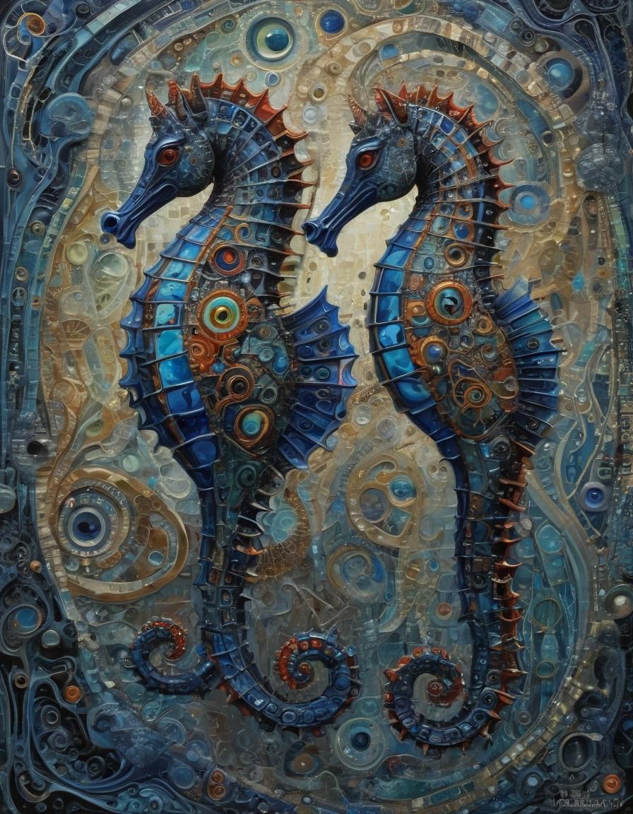 Mystic Seahorses in Expressionist Oil Painting