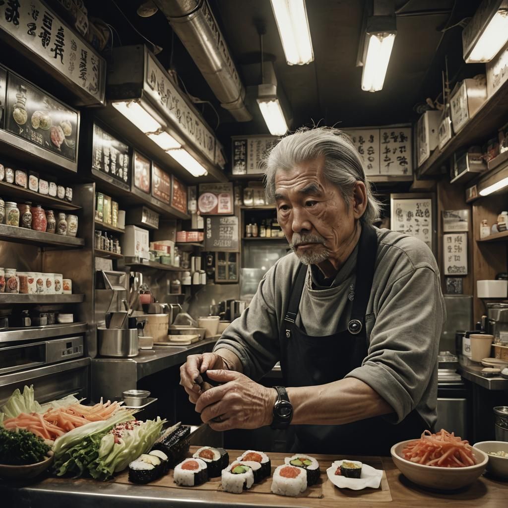 Dark Surrealism: One-Armed Man Serving Gimbap