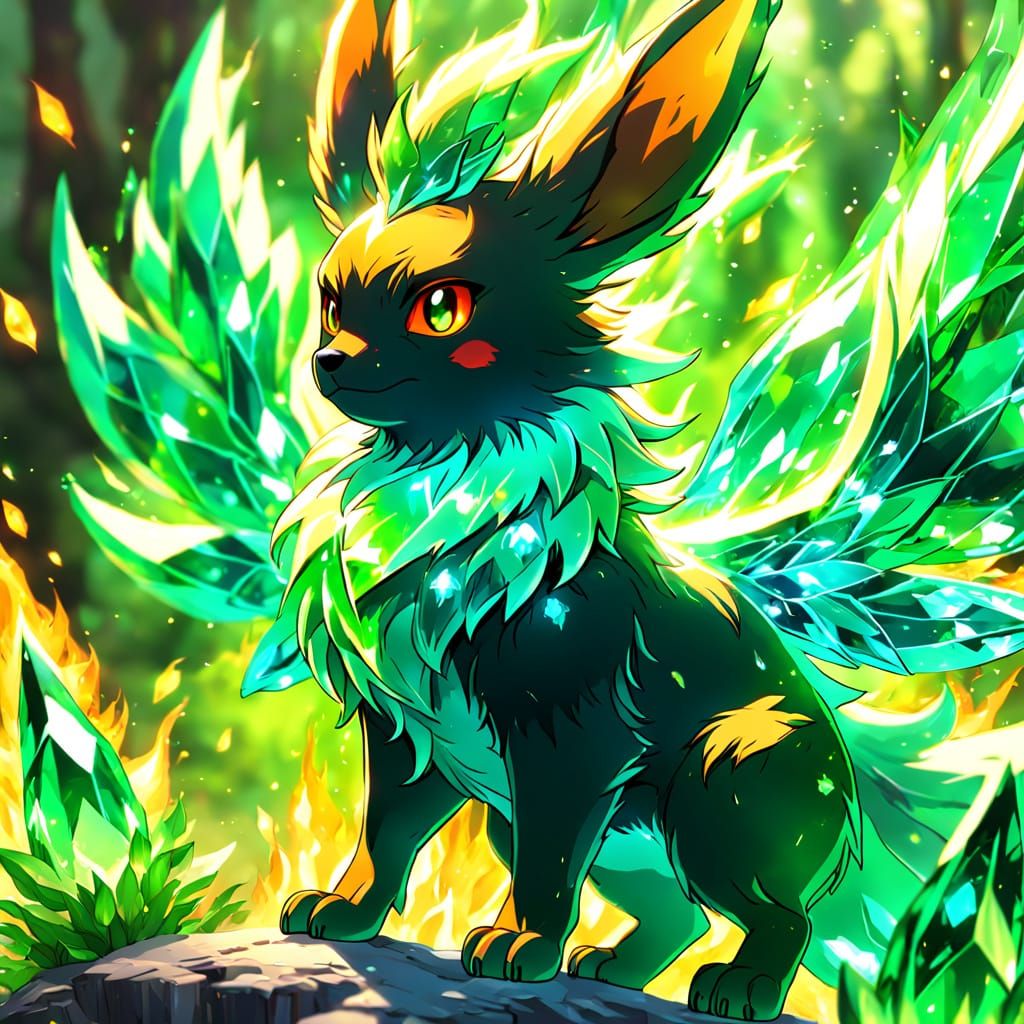Flareon with Emerald Fire and Crystal Wings